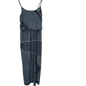En Focus Studio Womens 10 Geometric Maxi Dress Navy Mint Green Tribal Sleeveless